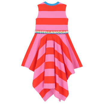 Girls Pink & Red Striped Logo Dress