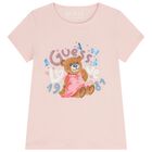 Girls Pink Teddy Bear Logo T-Shirt, 2, hi-res