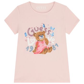 Girls Pink Teddy Bear Logo T-Shirt