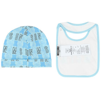 Blue & White Teddy Logo Hat & Bib Gift Set
