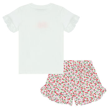 Younger Girls White Logo Shorts Set