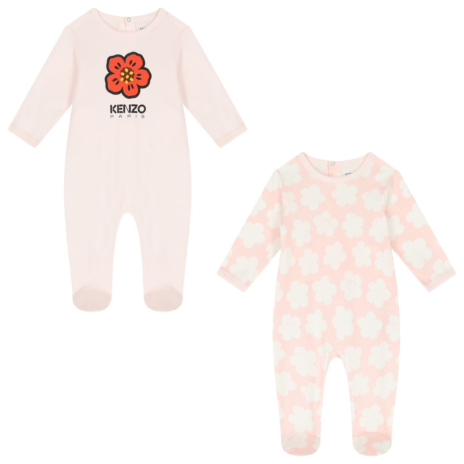 Baby Girls White & Pink Boke Flower Babygrows ( 2 Pack ), 2, hi-res