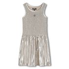 Girls Metallic Gold Logo Ruched Dress, 1, hi-res