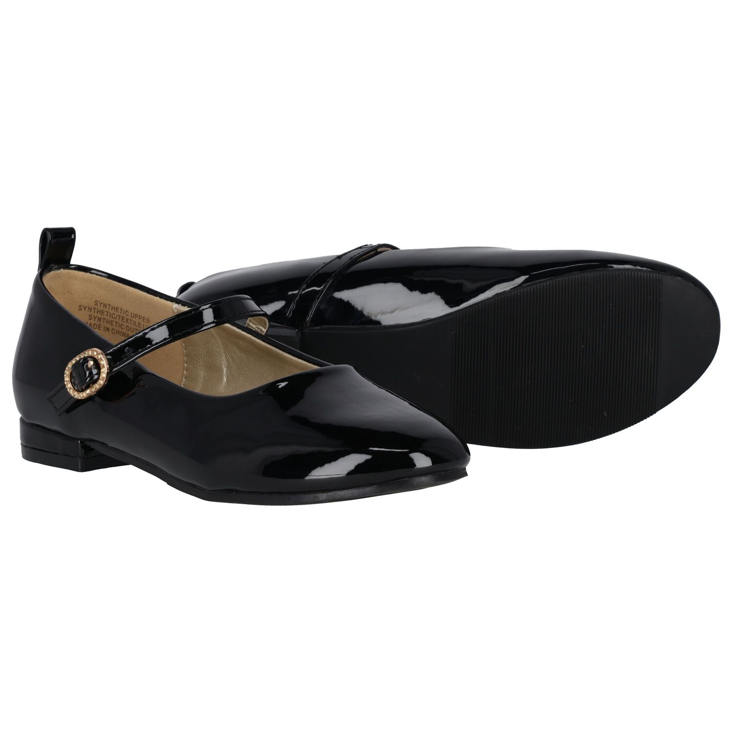 Girls Black Logo Patent Leather Shoes, 1, hi-res
