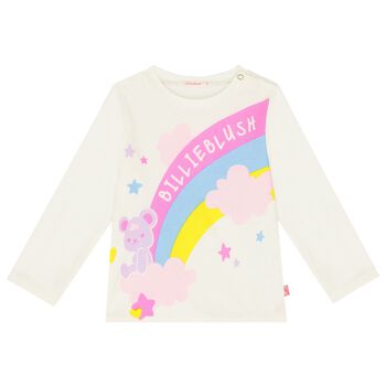 Younger Girls Ivory Glitter Logo Long Sleeve Top