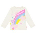 Younger Girls Ivory Glitter Logo Long Sleeve Top, 1, hi-res