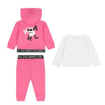 Younger Girls Pink & White Logo 3-Piece Tracksuit