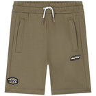 Boys Khaki Green Logo Shorts, 1, hi-res