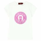 Girls White & Pink Logo T-Shirt, 2, hi-res