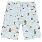 Boys Blue and White Bear Print Shorts, 1, hi-res