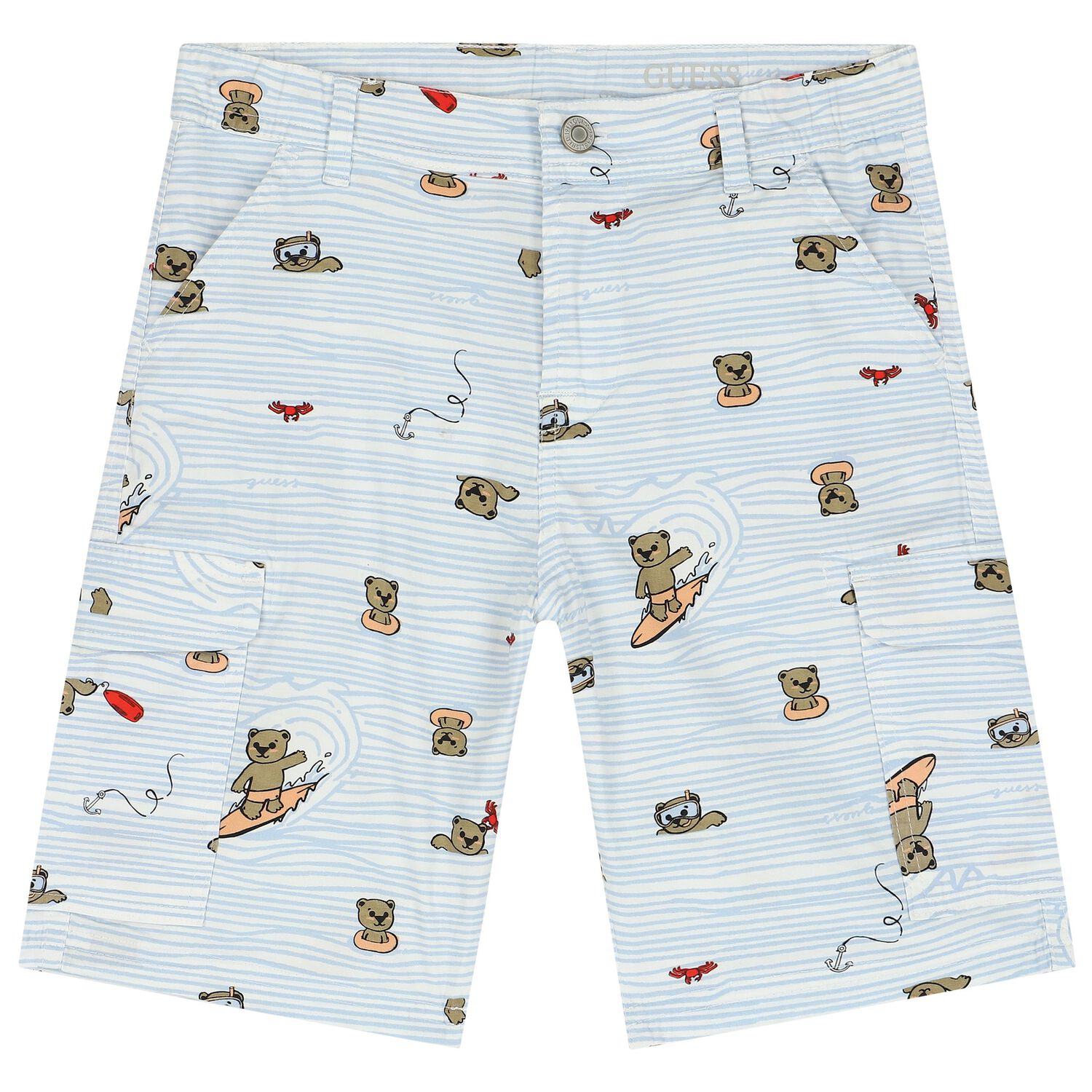 Boys Blue and White Bear Print Shorts, 1, hi-res