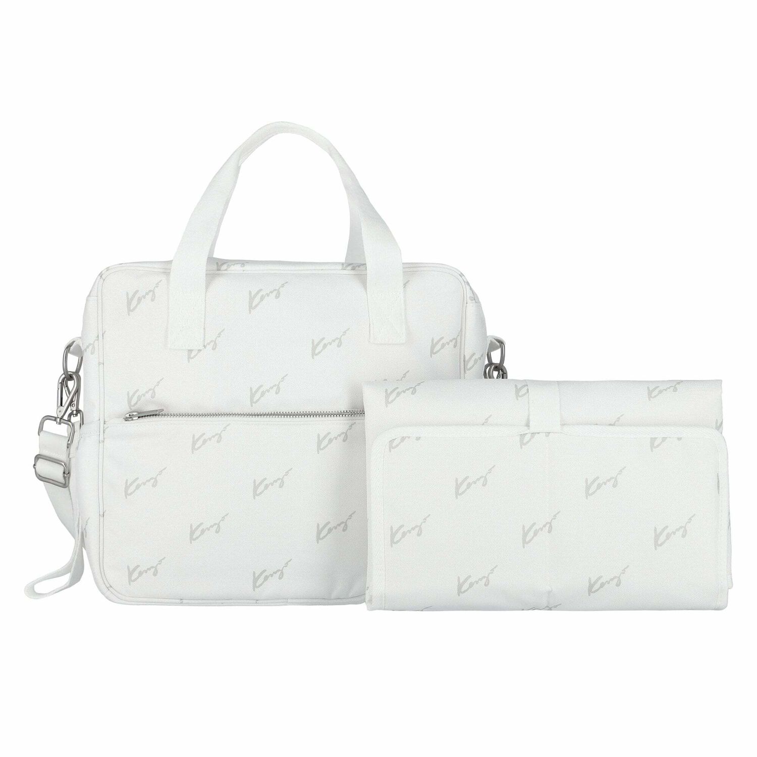 White & Grey Logo Baby Changing Bag, 3, hi-res