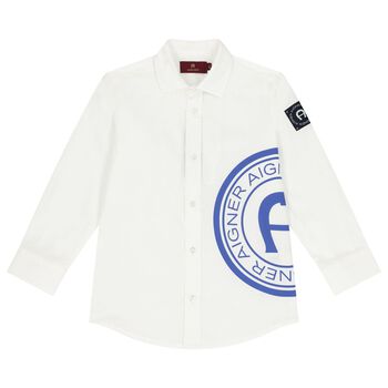 Aigner Boys White Logo Shirt, 2 Boys White Logo Shirt