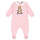 Baby Girls Pink Teddy Bear Logo Babygrow, 3, hi-res