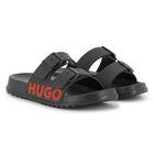 Boys Black Logo Sliders, 1, hi-res