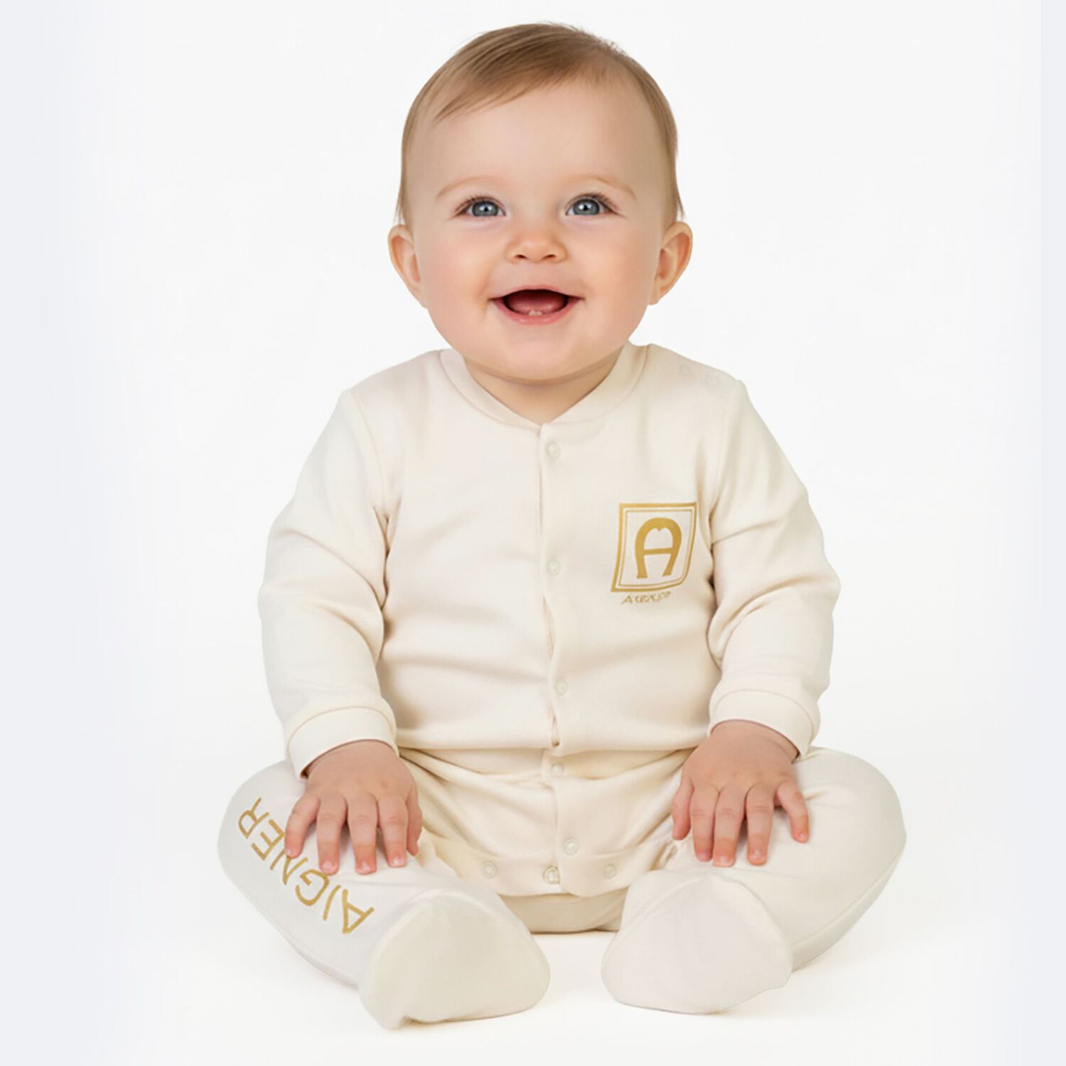 Ivory & Gold Logo Babygrow, 1, hi-res