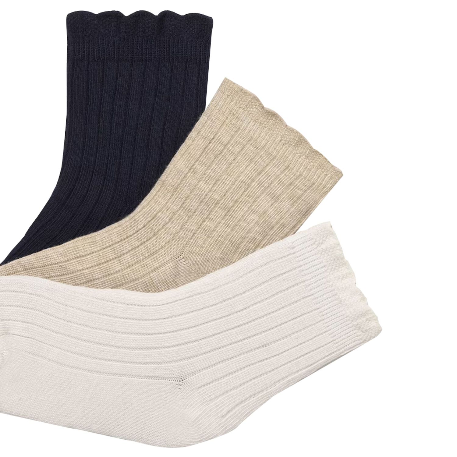 Younger Girls White, Beige & Black Socks (3 Pack), 2, hi-res