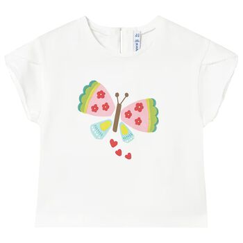 Younger Girls White Butterfly T-Shirt