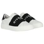White & Black Logo Trainers, 1, hi-res