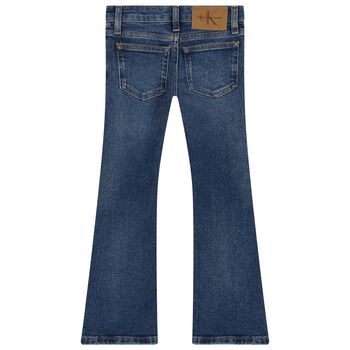 بنطلون جينز بالشعار باللون الأزرق للبنات