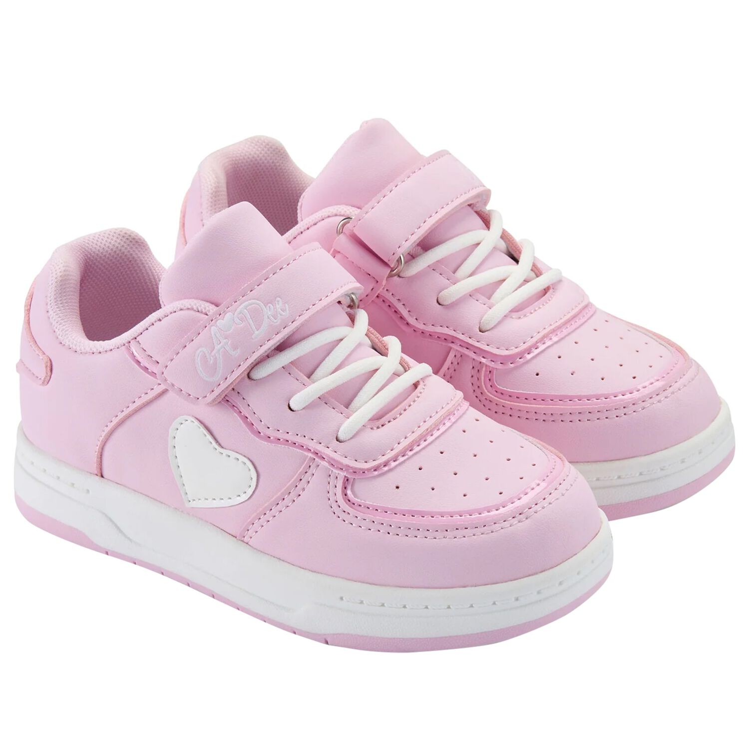 Girls Pink Heart Trainers, 1, hi-res