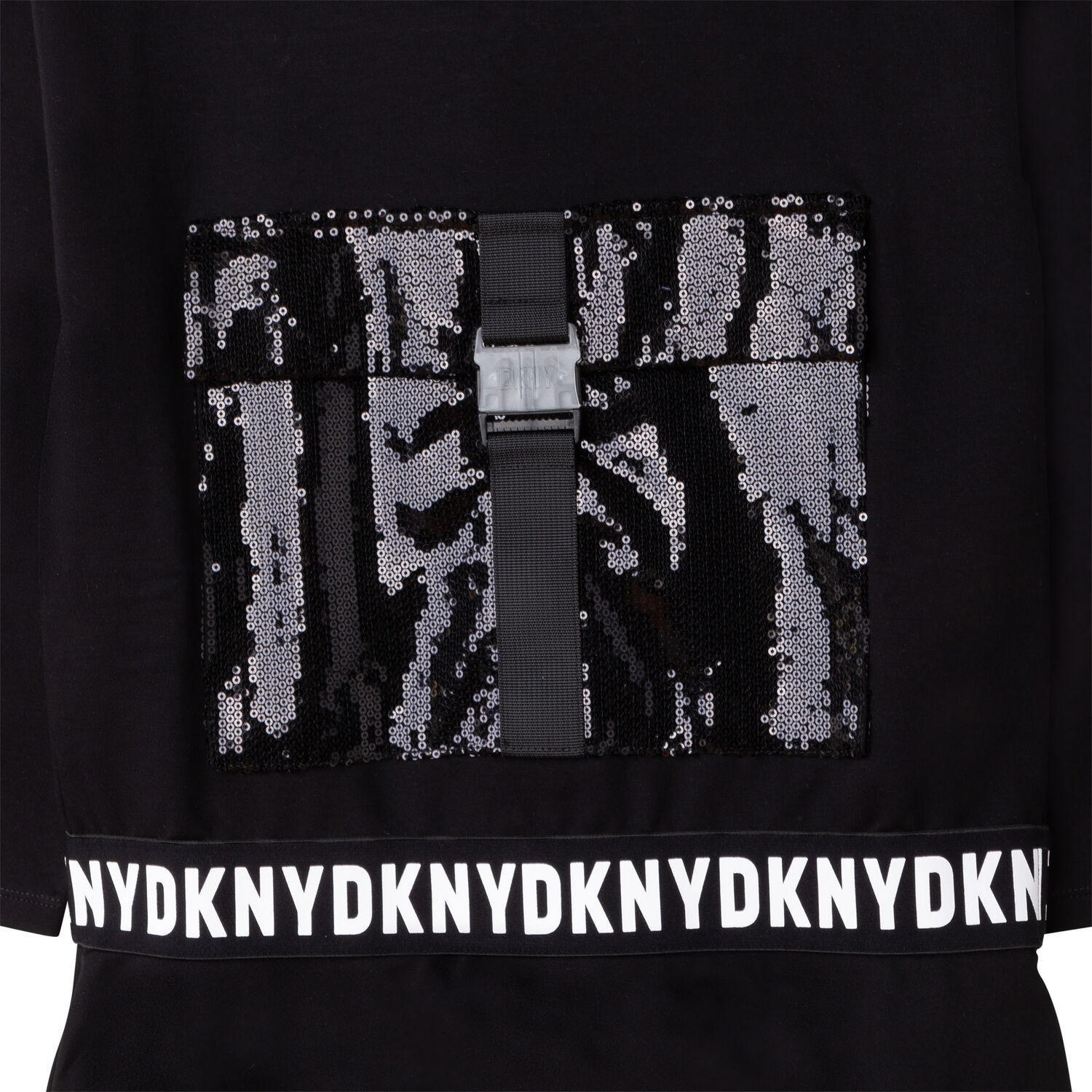 فستان هودى بالشعار باللون الاسود, 1, hi-res