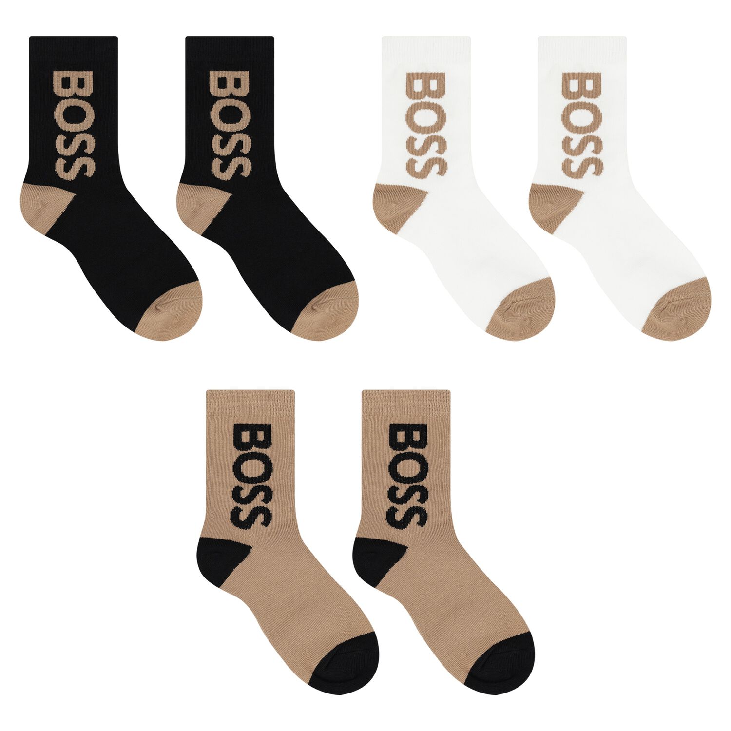 Boys Black & Beige Logo Socks, 1, hi-res image number null