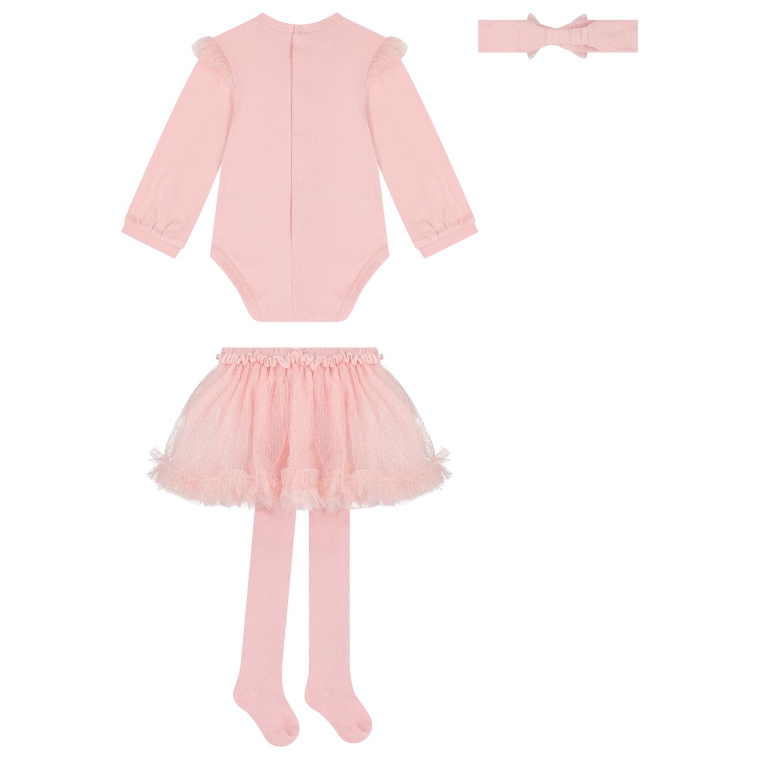 طقم بنات تنورة تول باللون  الوردي, 2, hi-res