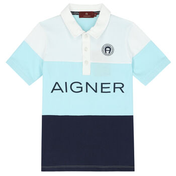 Boys White, Blue & Navy Logo Polo Shirt