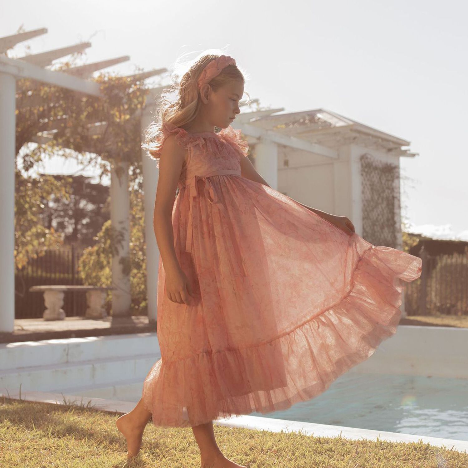 فستان بنات من التول باللون الوردى , 1, hi-res
