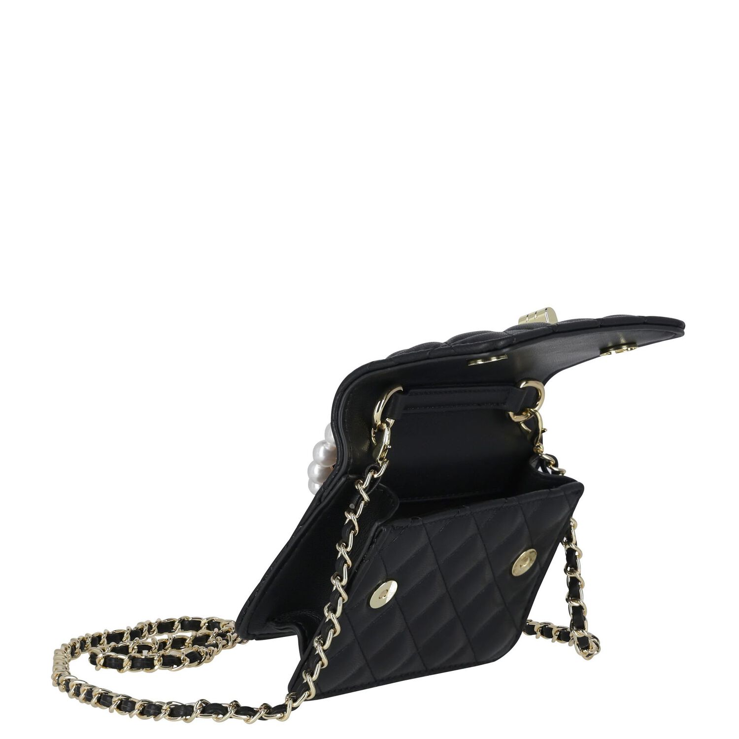 حقيبة يد مبطنة من الجلد الصناعي باللون الأسود للبنات, 1, hi-res