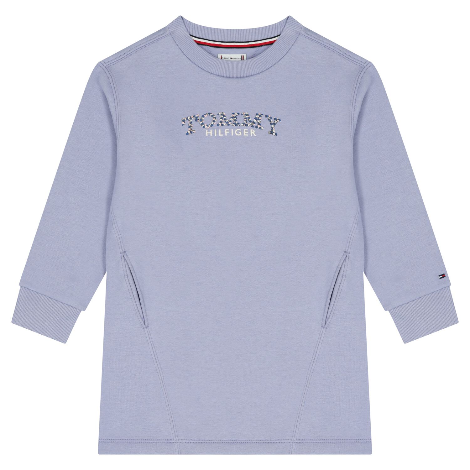 Girls Blue Floral Logo Sweatshirt Dress, 2, hi-res