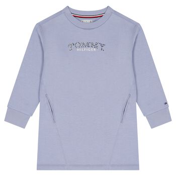 Girls Blue Floral Logo Sweatshirt Dress