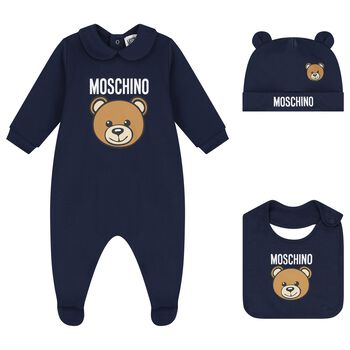 Navy Blue Teddy Bear Logo Babygrow Gift Set