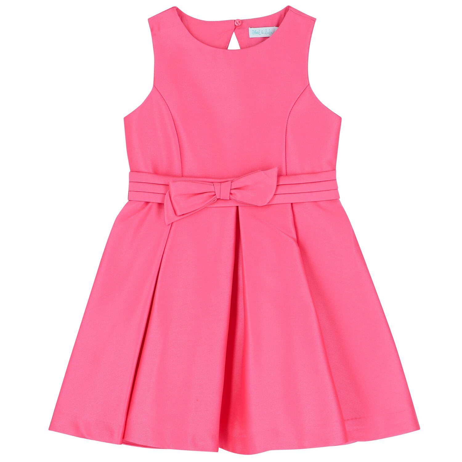 Girls Pink Bow Satin Dress, 2, hi-res