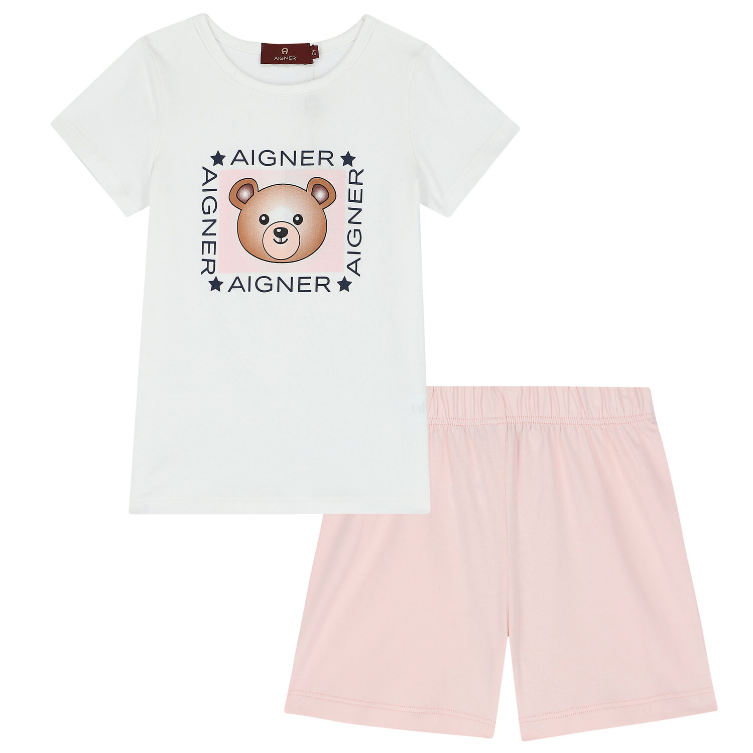 Girls White & Pink Teddy Logo Pyjamas, 2, hi-res
