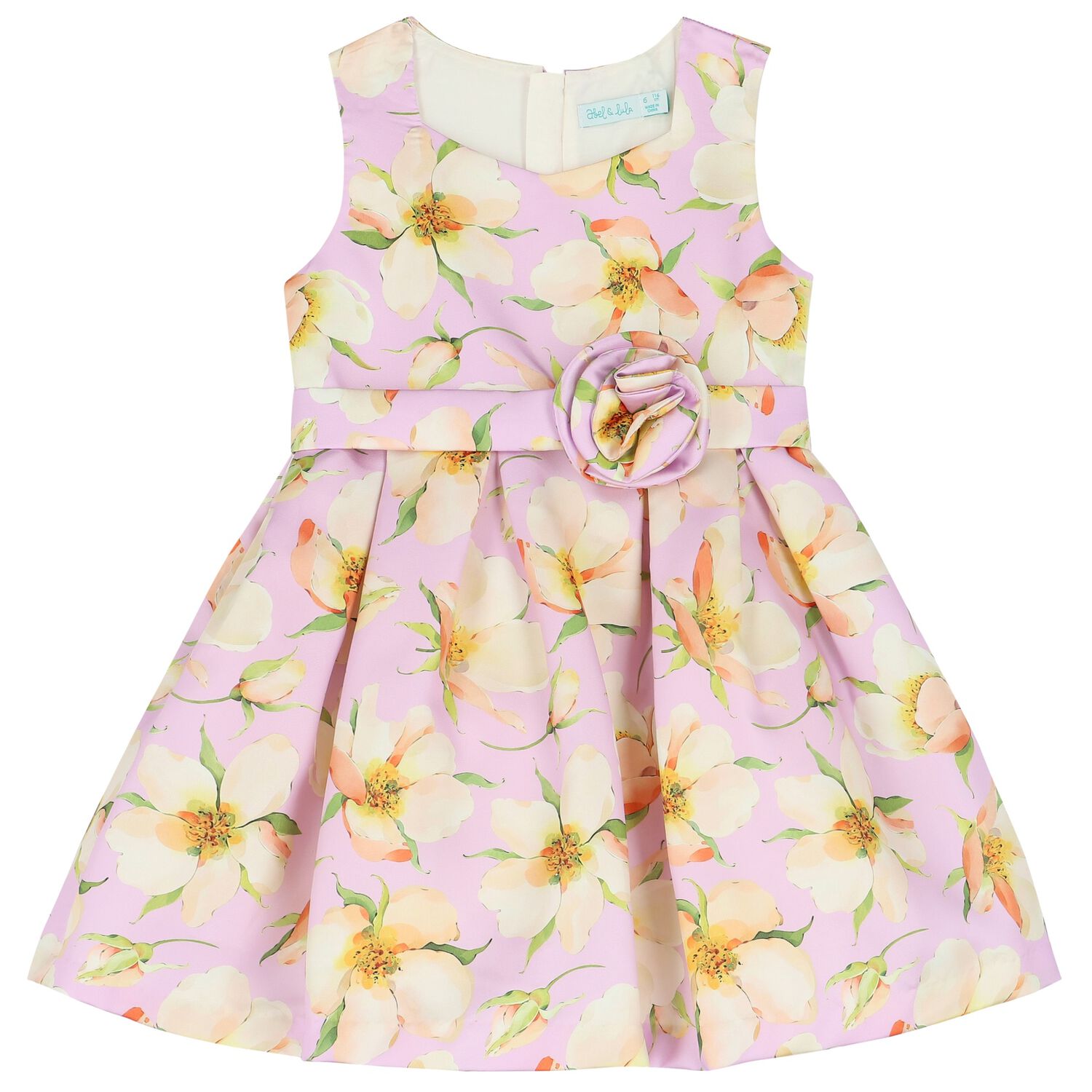 Girls Purple Floral Satin Dress, 1, hi-res