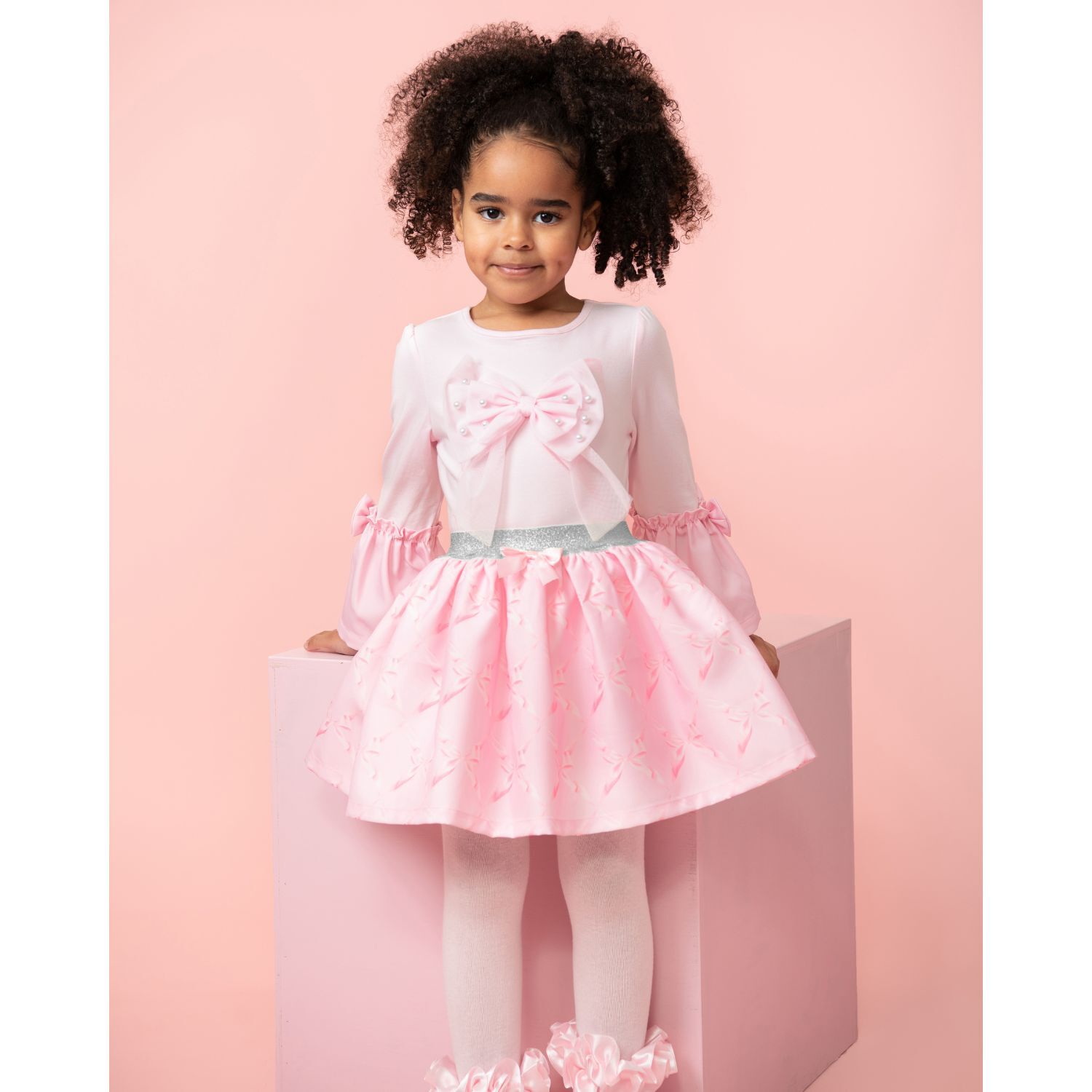 Girls Pink Logo Bow Skirt Set, 1, hi-res image number null