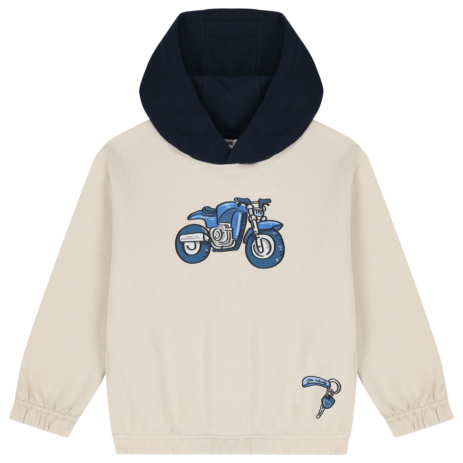 Boys Beige & Navy Blue Motorbike Tracksuit, 1, hi-res