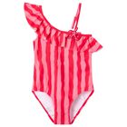 Girls Red & Pink Striped Swimsuit, 1, hi-res