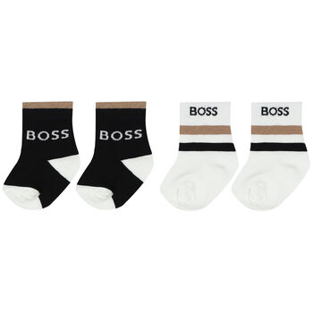 Baby Boys Black, White & Beige Logo Socks (2 Pack)