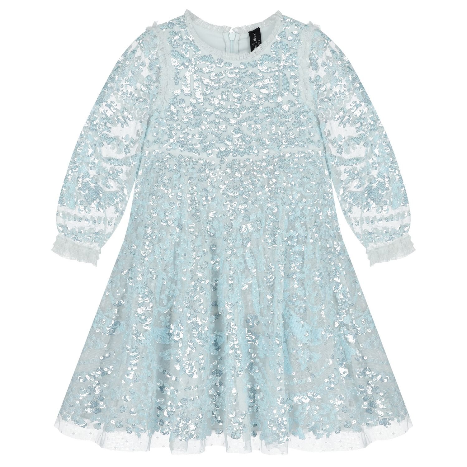 Girls Blue Sequin Embellished Dress, 1, hi-res