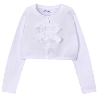 Girls White Bow Knit Cardigan