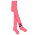Girls Pink Logo Flower Tights, 1, hi-res