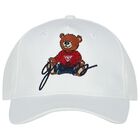 Boys White Teddy Bear Cap, 1, hi-res