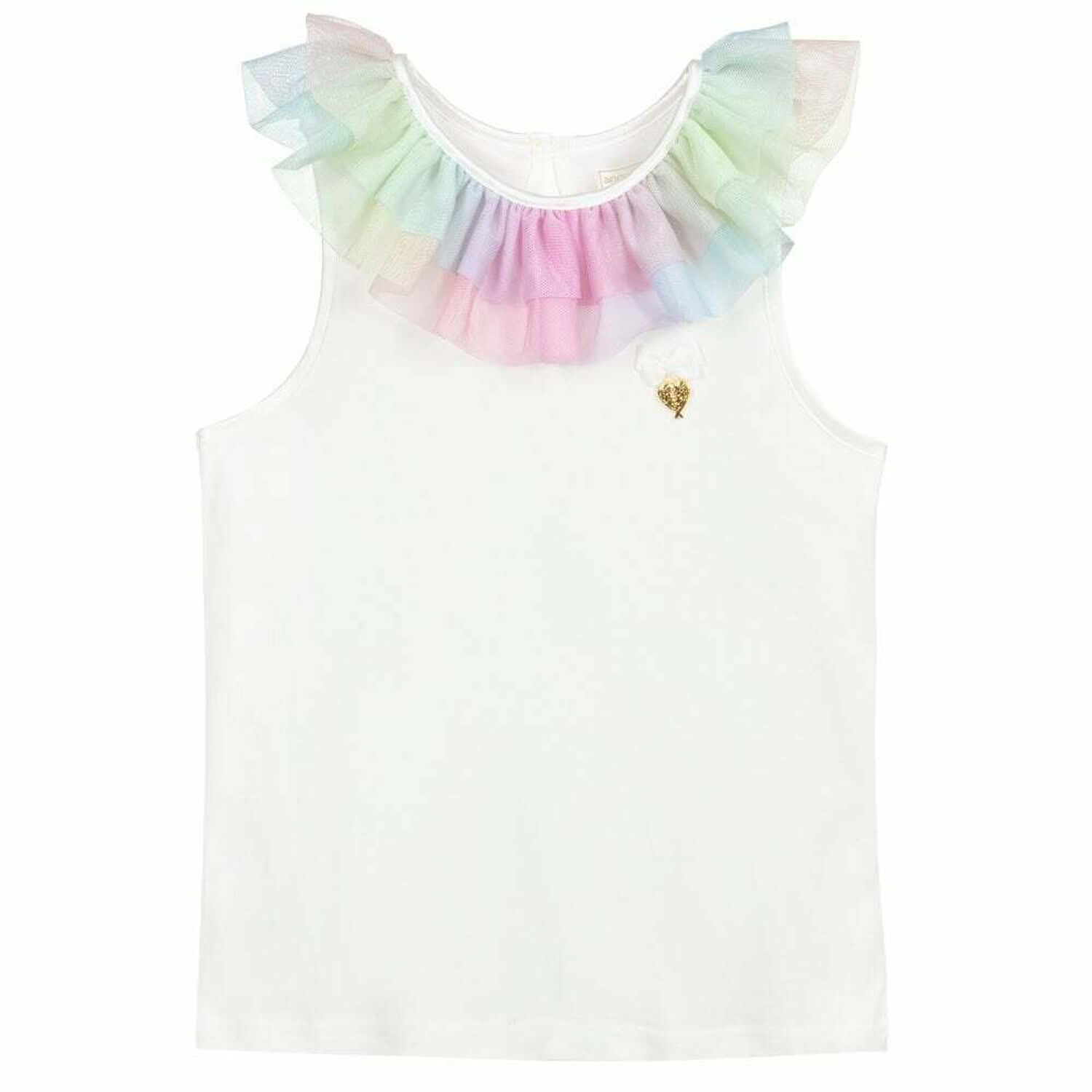 Girls White & Rainbow Tulle Top, 1, hi-res