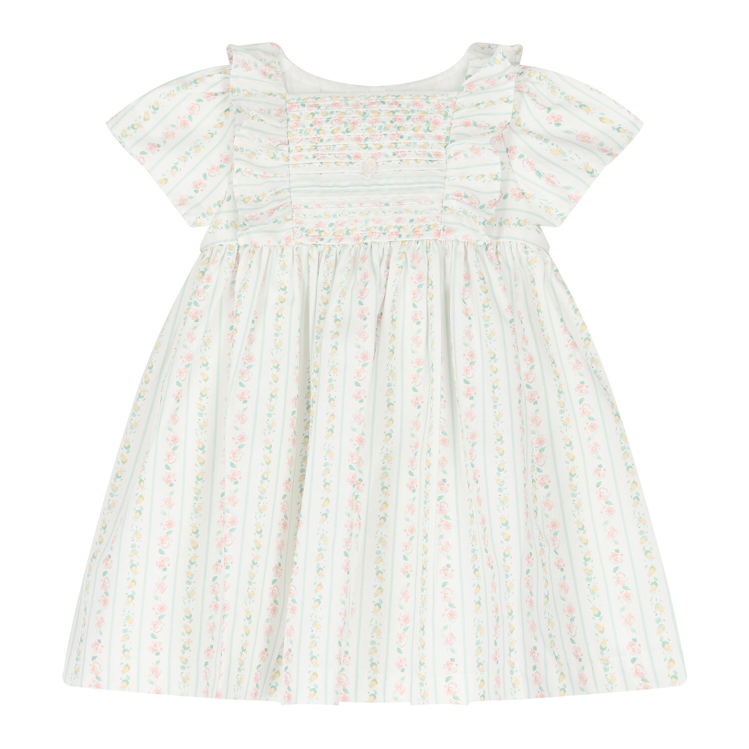 Baby Girls White Floral Stripe Dress, 1, hi-res