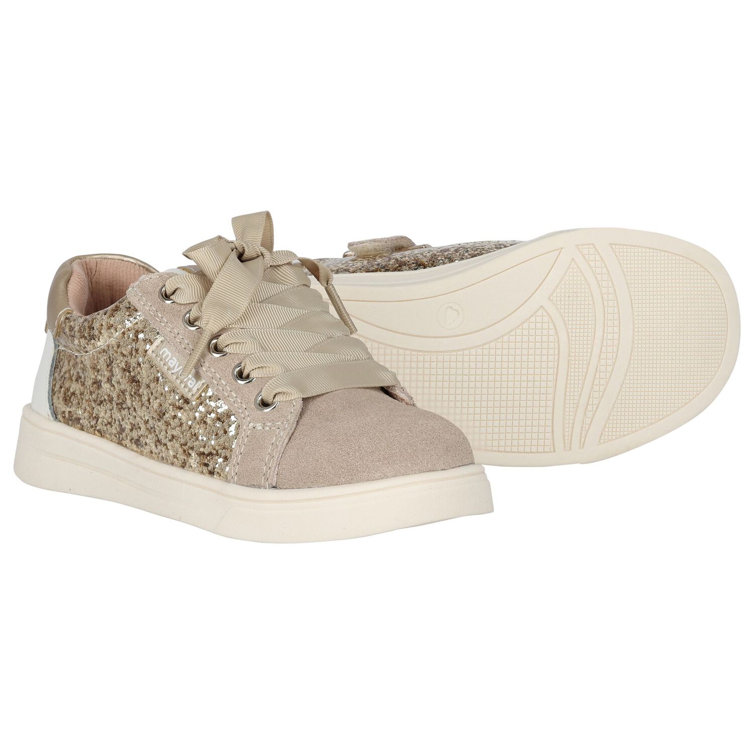 Girls Gold Logo Glitter Trainers, 1, hi-res