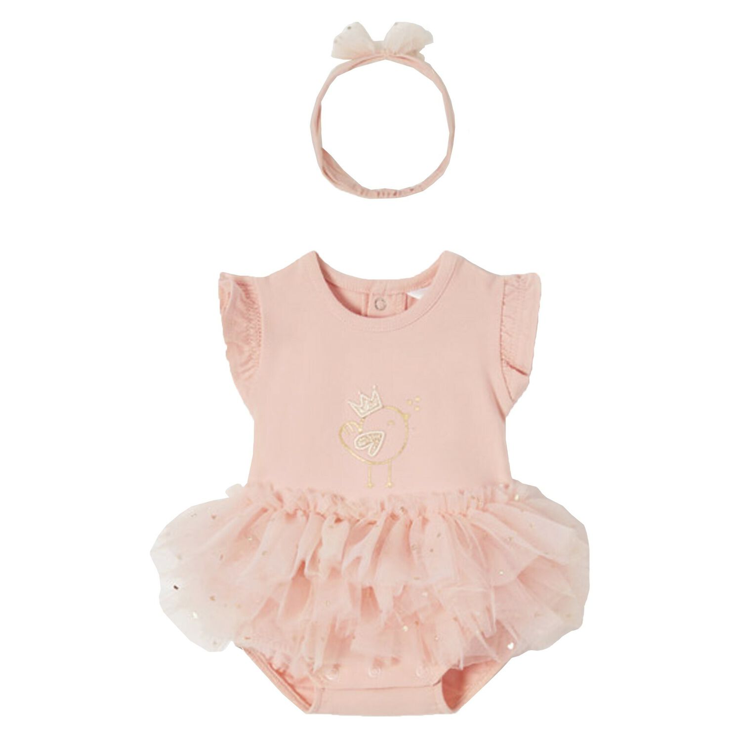 Baby Girls Pink Tulle Romper & Headband Set, 1, hi-res