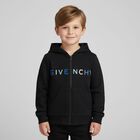 Younger Boys Black Logo Hooded Zip Up Top, 2, hi-res